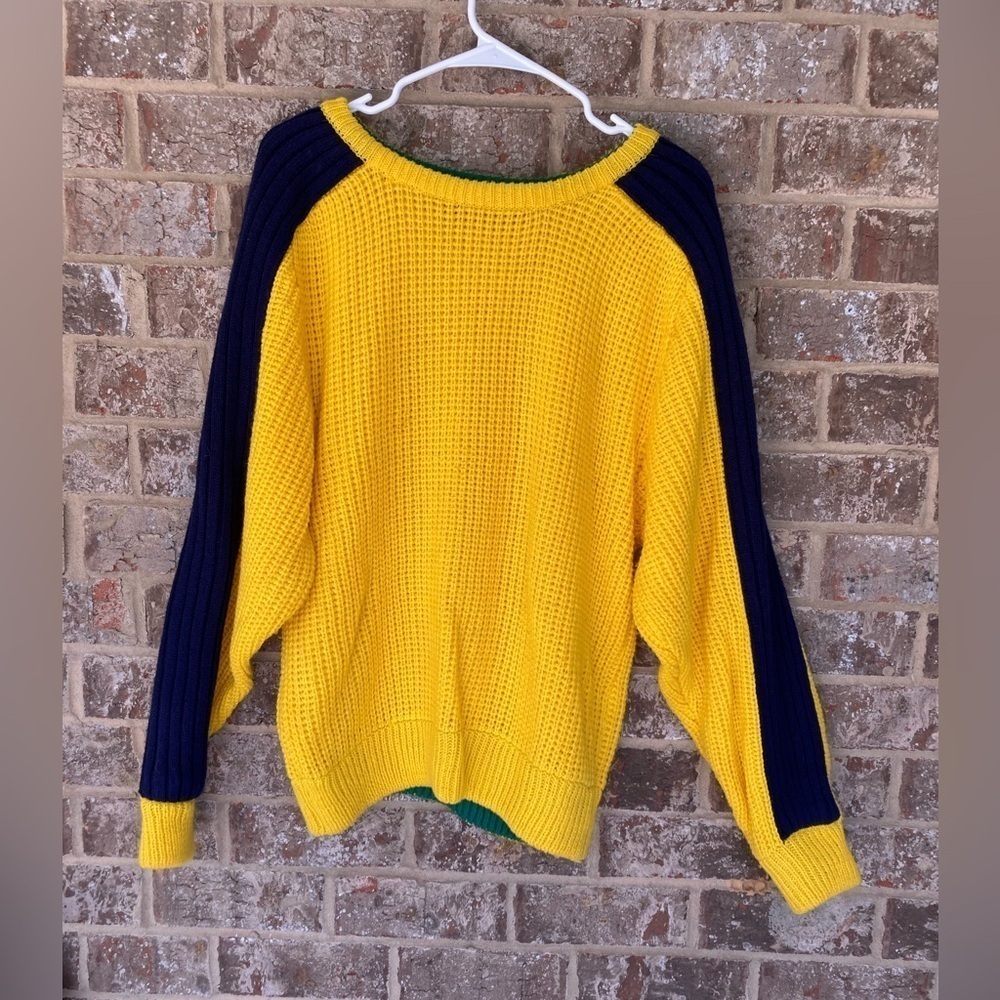 Moss Creek Trader Mens Vintage Sweater Acrylic Yellow Navy Green Size L